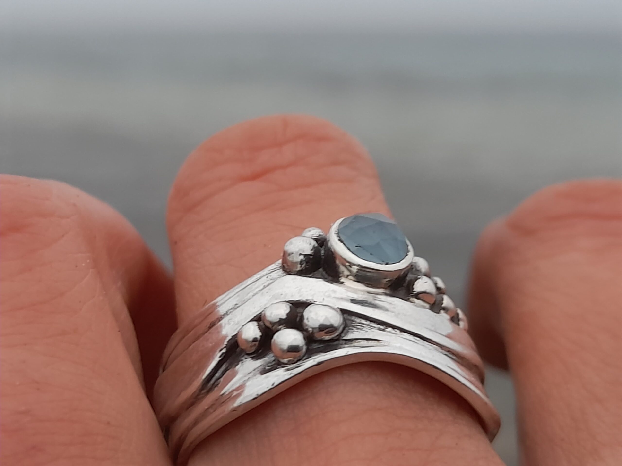 Broad Wave Ring with Blue Topaz - Image 2