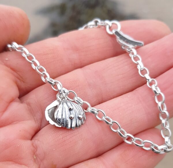 Beach Combing Charm Bracelet with Double Silver Cockle shell