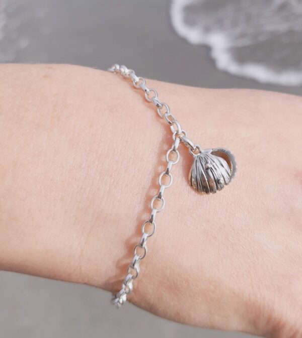 Beach Combing Charm Bracelet with Double Silver Cockle shell