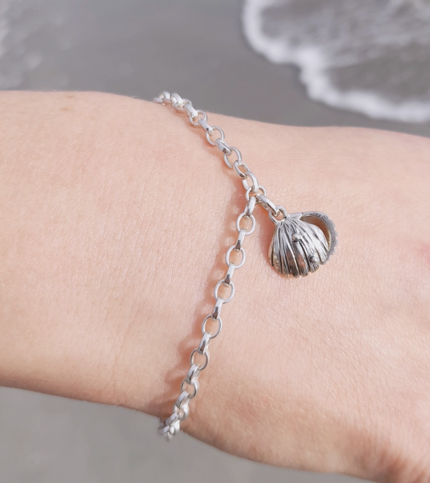 Beach Combing Charm Bracelet with Double Silver Cockle shell - Image 1