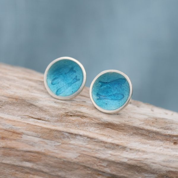 Mara Stud Earrings Blue Turquoise "Fishies"