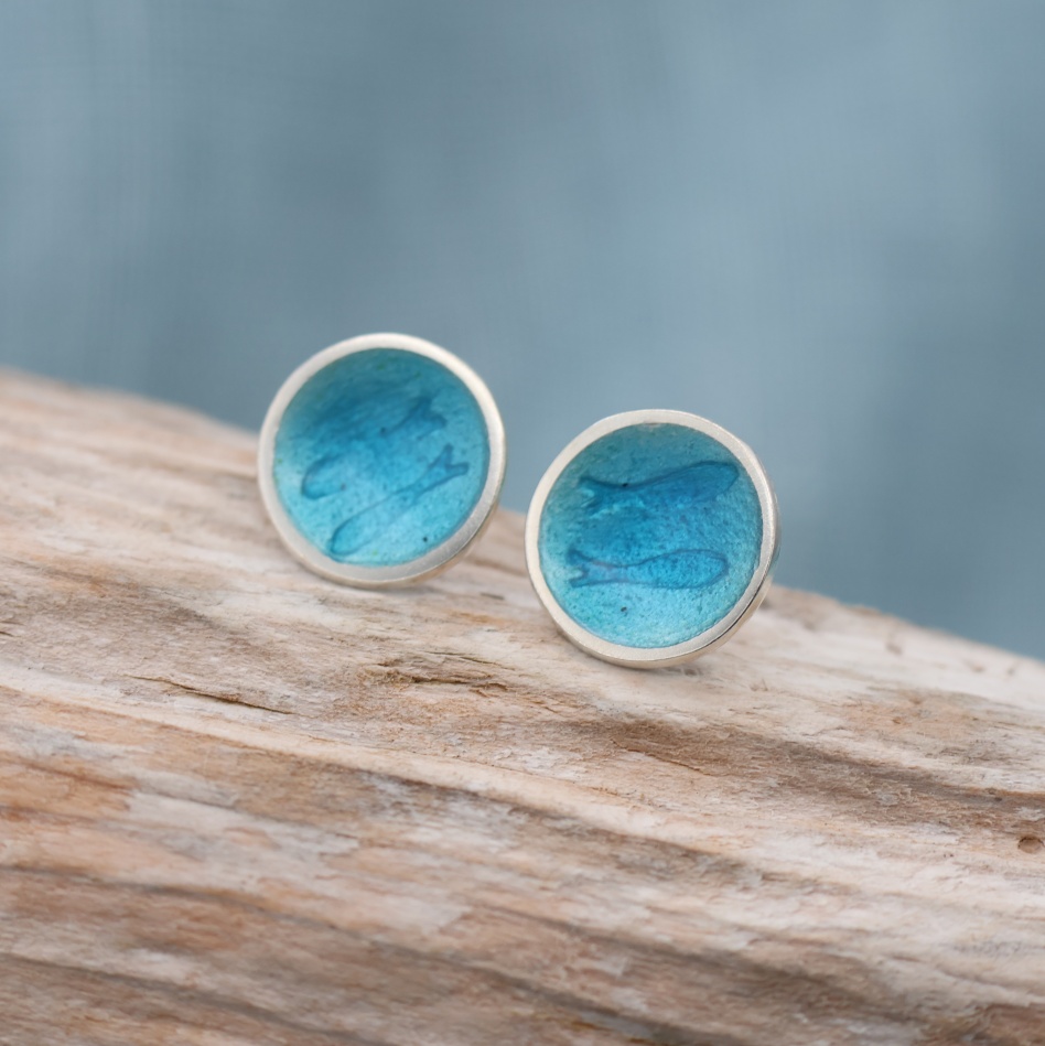 Mara Stud Earrings Blue Turquoise "Fishies" - Image 1