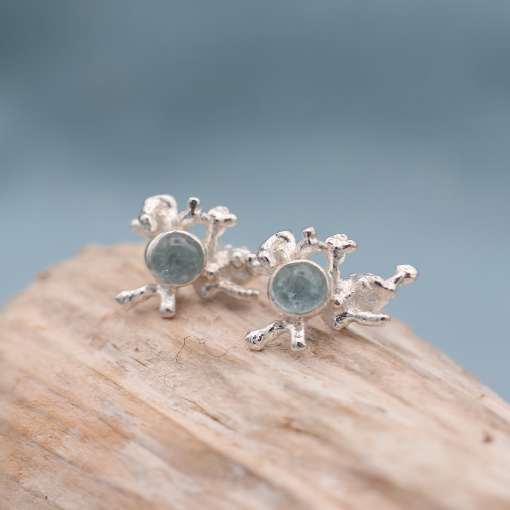 Silver Maerl Aquamarine Ear Studs - Image 1