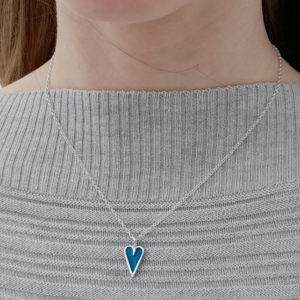 Mini Enamelled Heart in Sterling Silver - Green (shown on model)