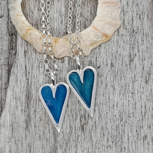 Mini Enamelled Heart in Sterling Silver - Green (two shown side by side)