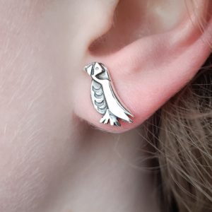Silver Puffin Earstuds (shown on model)
