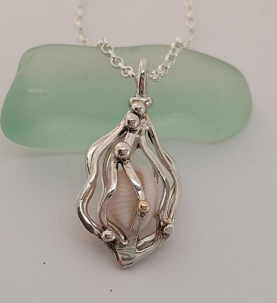 Seaweed Treasure Cowrie Shell Pendant