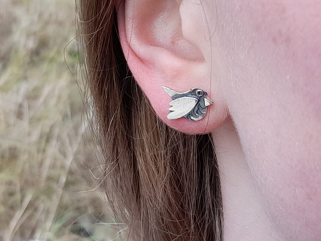 Silver Robin Earstuds (shown on model)