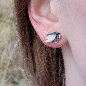 Silver Robin Earstuds (shown on model)
