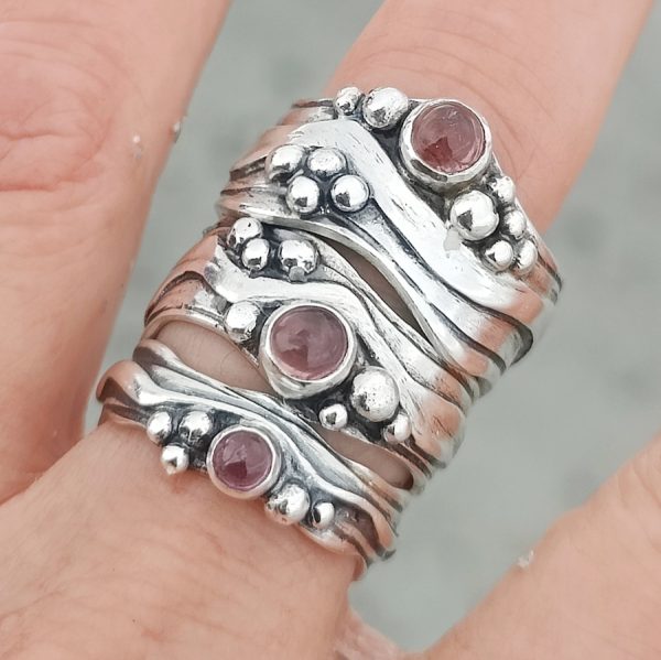 Broad Wave Ring with Pink Tourmaline