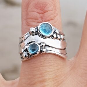 Sky Blue and London Blue Topaz Broad Wave Ring - Image 2
