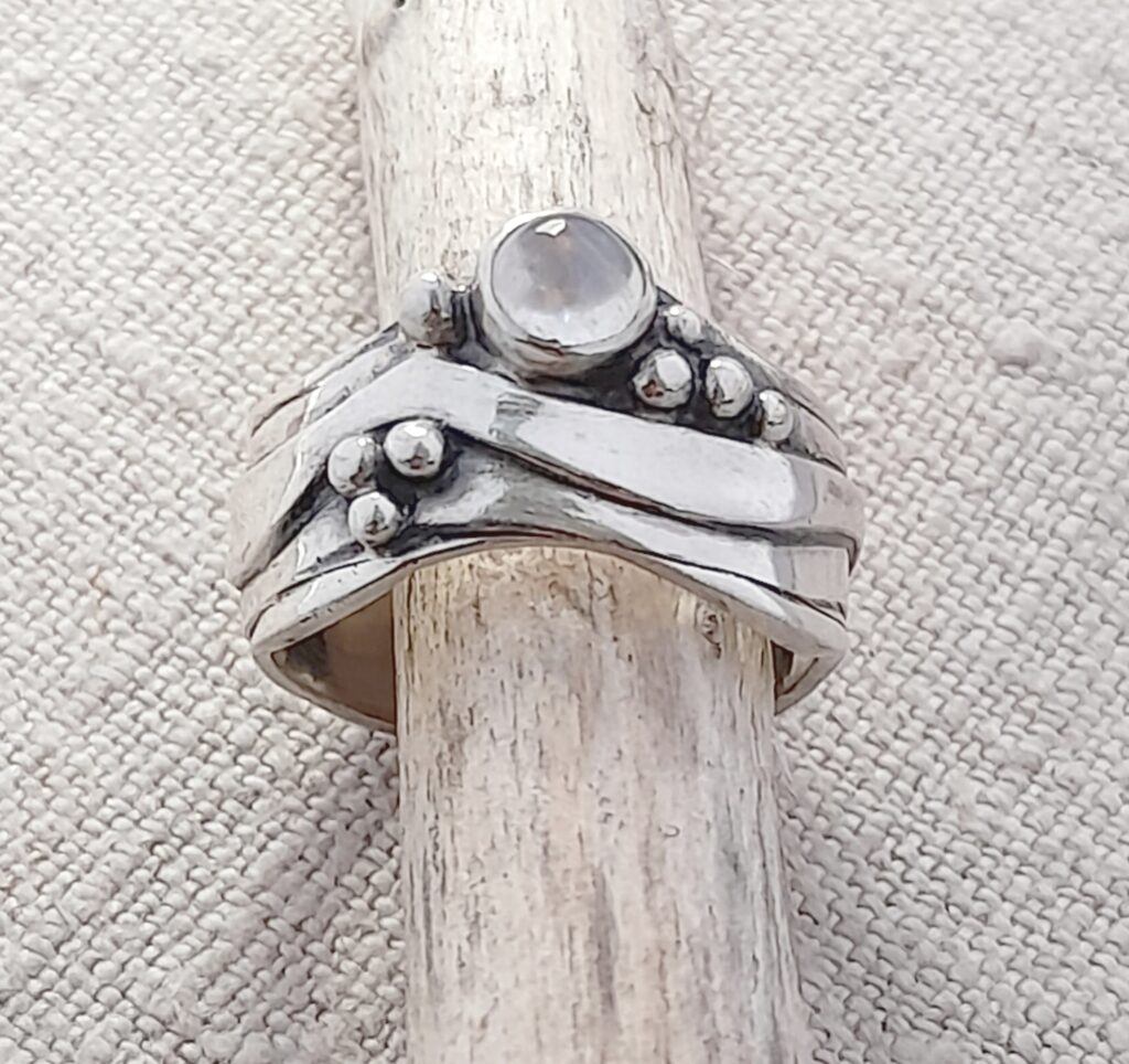 Broad Wave Ring with Rainbow Moonstone