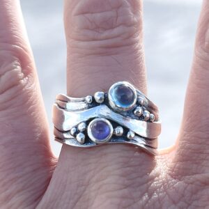 Broad Wave Ring with Blue Topaz and Moonstone - Image 2