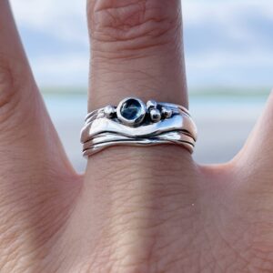 Narrow 2 Wave ring with Blue Topaz - Image 2