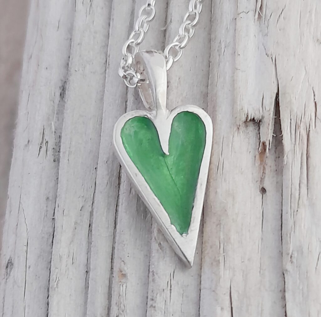 Mini Enamelled Heart in Sterling Silver - Mid Green