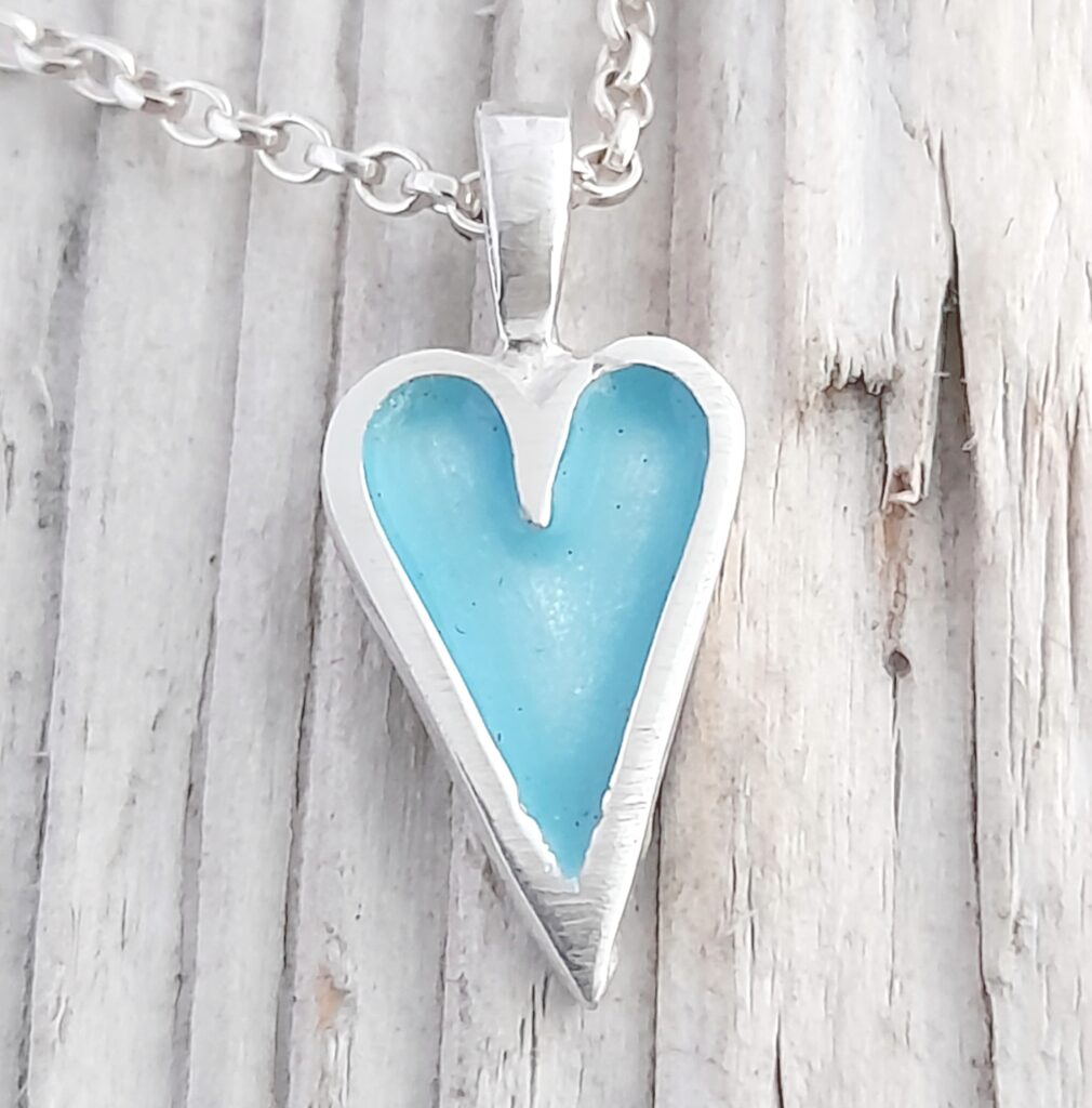 Mini Enamelled Heart in Sterling Silver - Crystal Blue