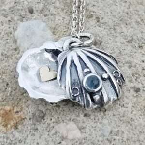 Double Silver Scallop Shell Pendant- Heart of Gold - Image 3