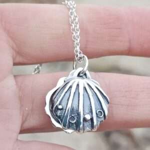 Double Silver Scallop Shell Pendant- Heart of Gold - Image 5