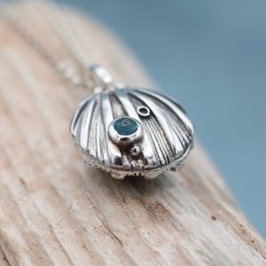 Double Silver Scallop Shell Pendant- Heart of Gold