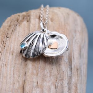 Double Silver Scallop Shell Pendant- Heart of Gold - Image 2