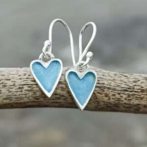 Enamelled Heart Drop Earrings-Aqua Blue - Image 2