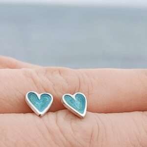 Enamelled Heart Ear Studs - Sea Green-Tiny - Image 2