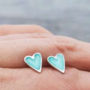 Enamel Heart Studs - Celeste - Image 2