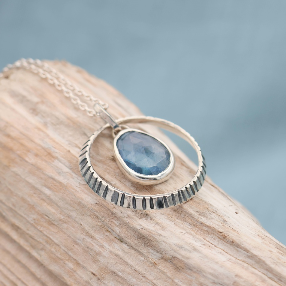 Silver Limpet Shell Reflections Freeform Aquamarine Pendant - Image 1