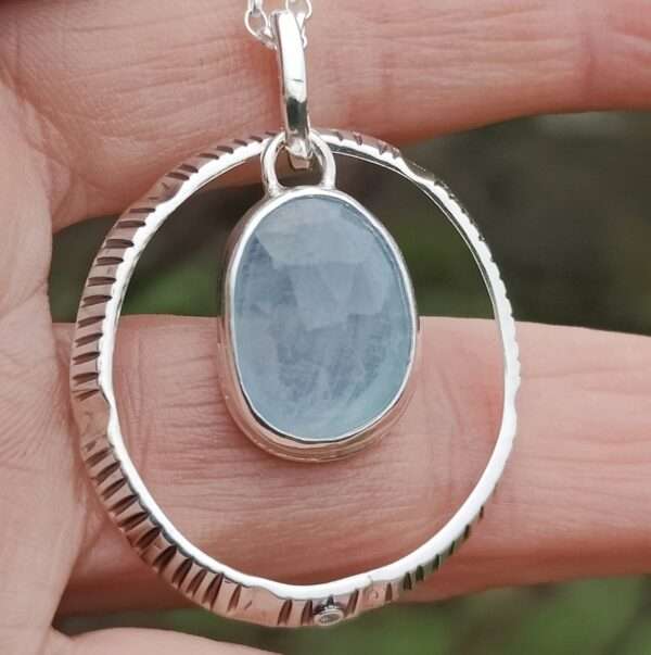 Silver Limpet Shell Reflections Freeform Aquamarine Pendant