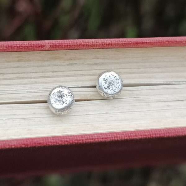 Beach Sand Silver Pebble Ear Studs