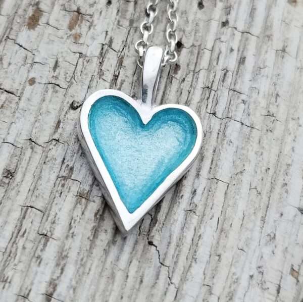 Enamelled Aqua Heart Pendant