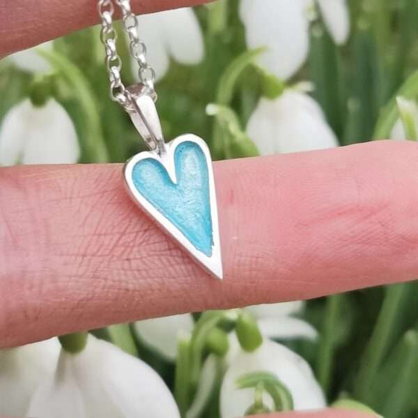 Mini Enamelled Heart in Sterling Silver - Aqua