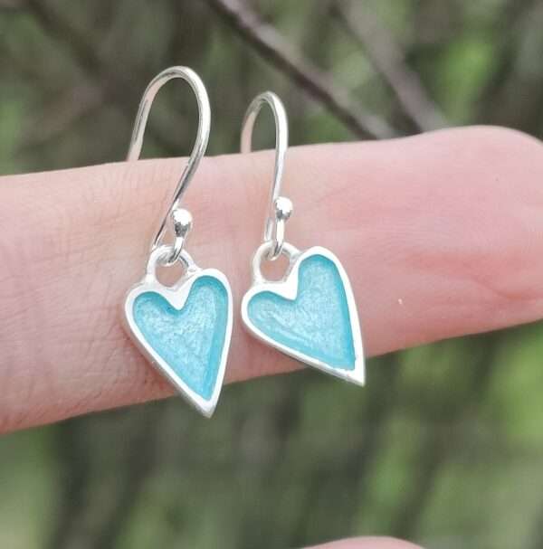 Enamelled Heart Drop Earrings-Aqua