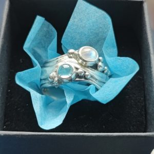 Broad Wave Ring with Rainbow Moonstone and Blue Topaz - Image 3