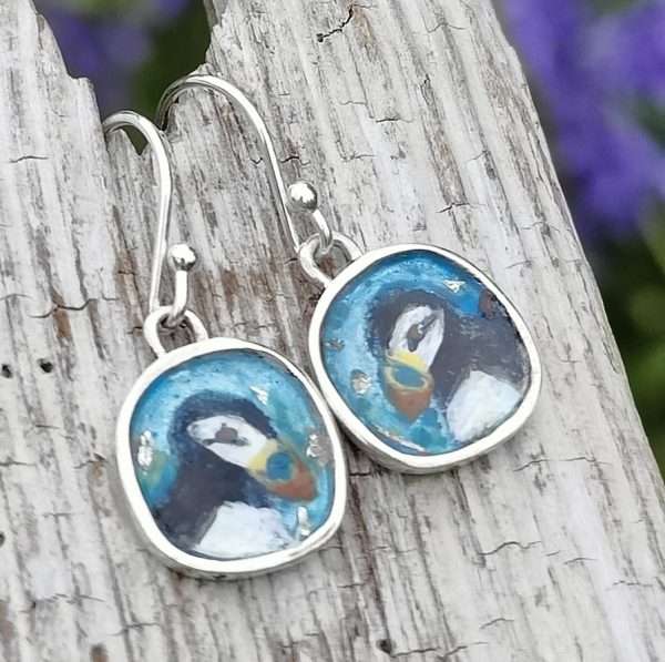 Puffin Painted Drop Earrings