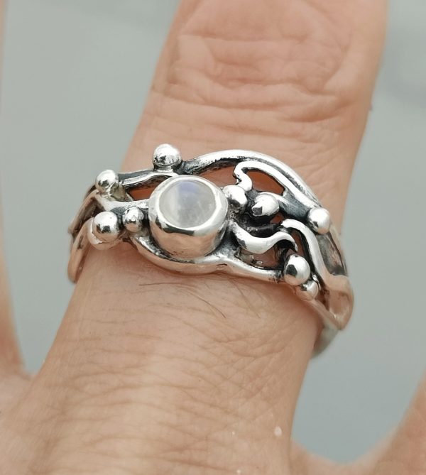 Rainbow Moonstone Seaweed Wrack Ring