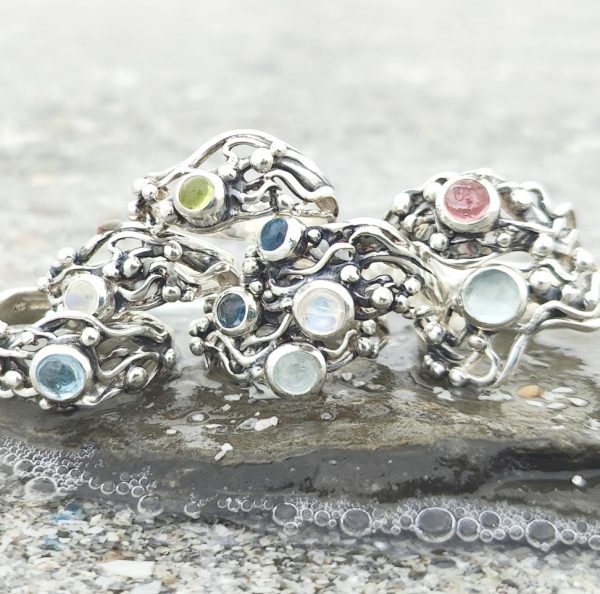 Rainbow Moonstone Seaweed Wrack Ring