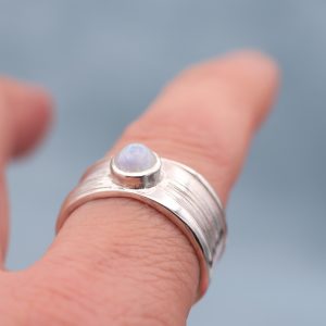 Sea Ribbons Wide Rainbow Moonstone Ring UK size U