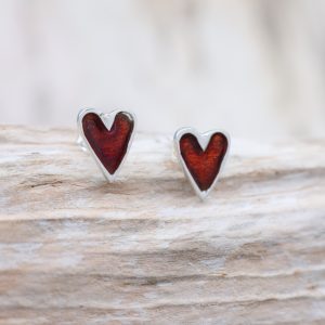 Enamel Heart Studs - Red