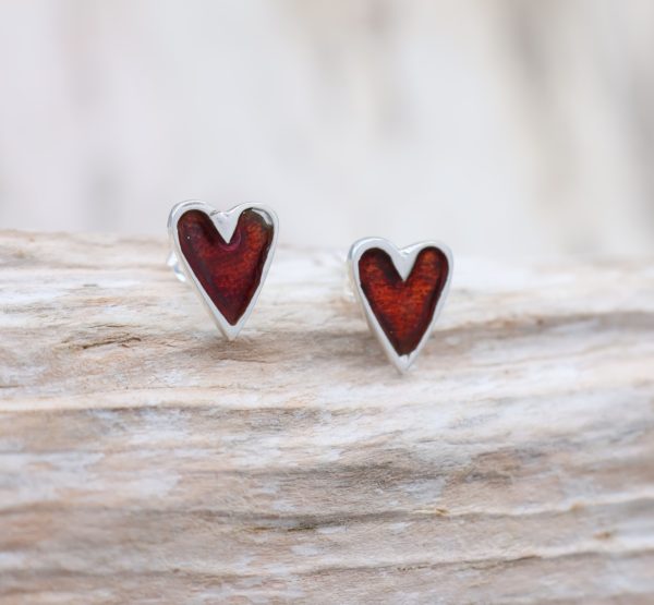 Enamel Heart Studs - Red