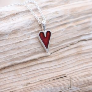 Mini Enamelled Heart in Sterling Silver - Deep Red