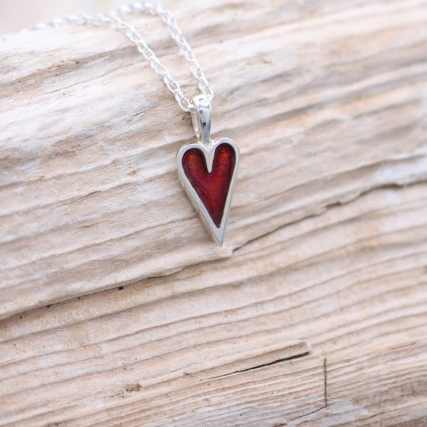 Mini Enamelled Heart in Sterling Silver - Deep Red