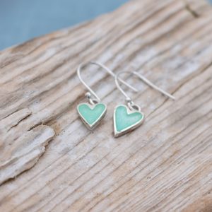 Enamelled Heart Drop Earrings-Pale Seafoam Green
