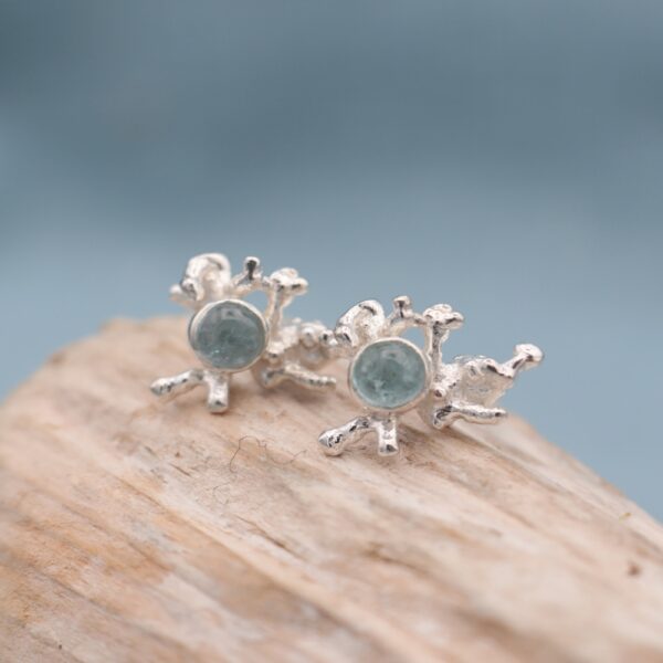Silver Maerl Aquamarine Ear Studs