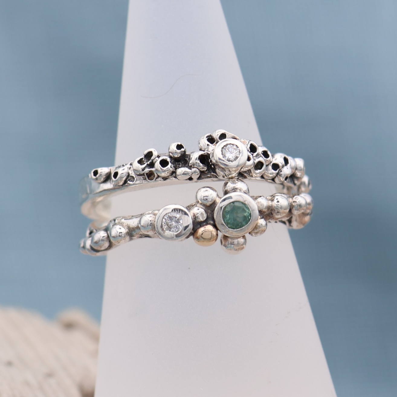 Diamond & Sapphire Barnacle Ring - Image 5