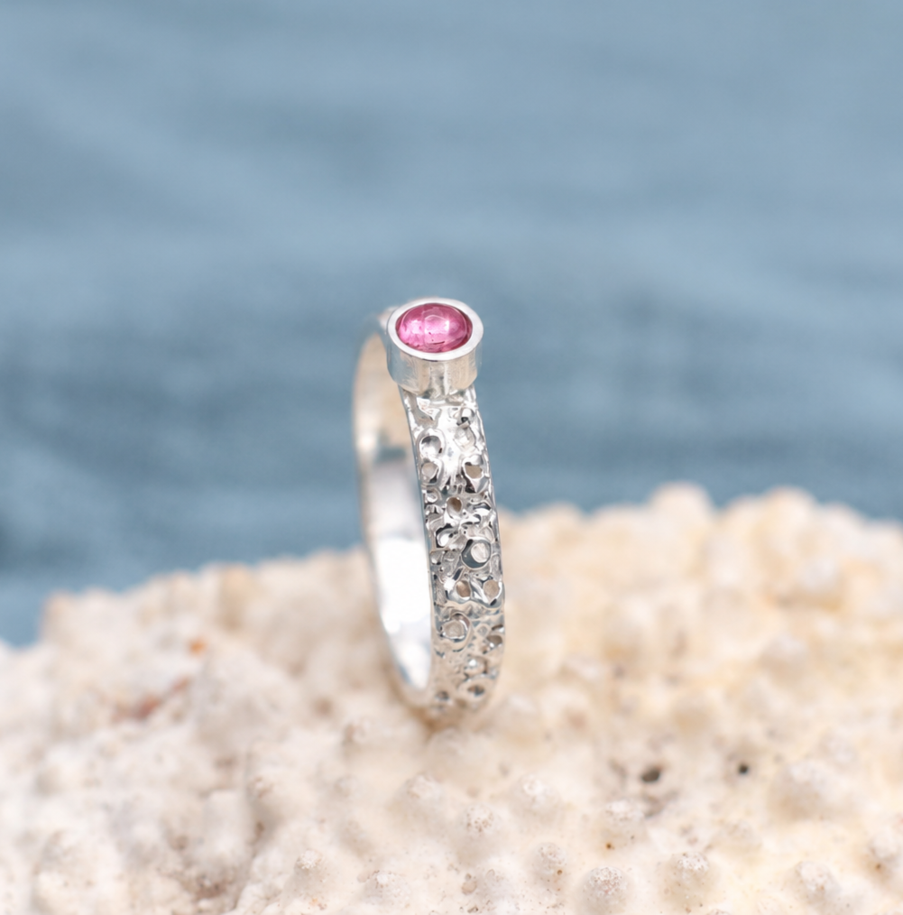 Textured Selkie Ring Pink Tourmaline