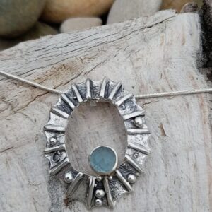 Silver Limpet Shell Shard Pendant with Aquamarine - Image 1